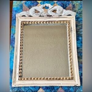 Antique Mirror Heavy Wood Painted Bow Light Blue ~ Gold ~ Cream Colored